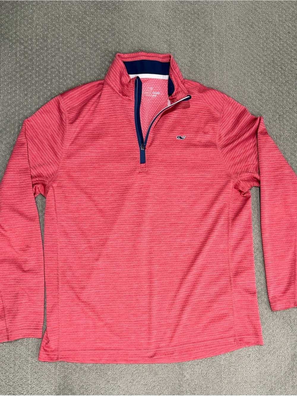 Vineyard Vines Coral Pink Performance Striped Quarter-Zip Pullover